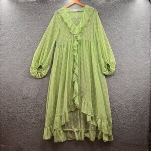 ASOS‎ Design Long Sleeve Ruffle Front Textured Midi Dress Sage Green 4